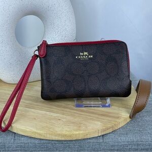 Coach Gray and Red Essential Minimalist Wristlet